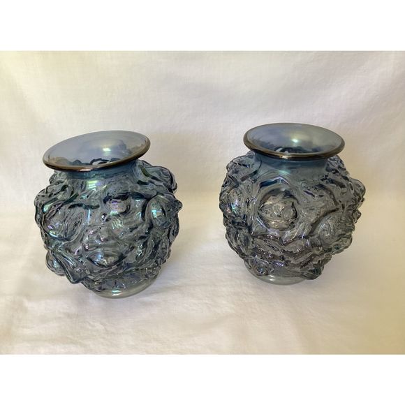 Pair of Carnival Cabbage Rose Amethyst/Smoke Vases Imperial Glass Co. - Picture 1 of 1